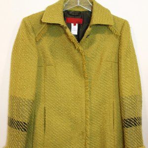 Les Copains Vintage Olive with Black Trim Topcoat Size 10